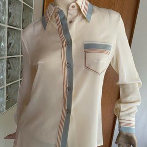 Vtg. SERGE NANCEL PARIS BLOUSE Long Sleeve, Button Down SIZE 42 Unique Graphics